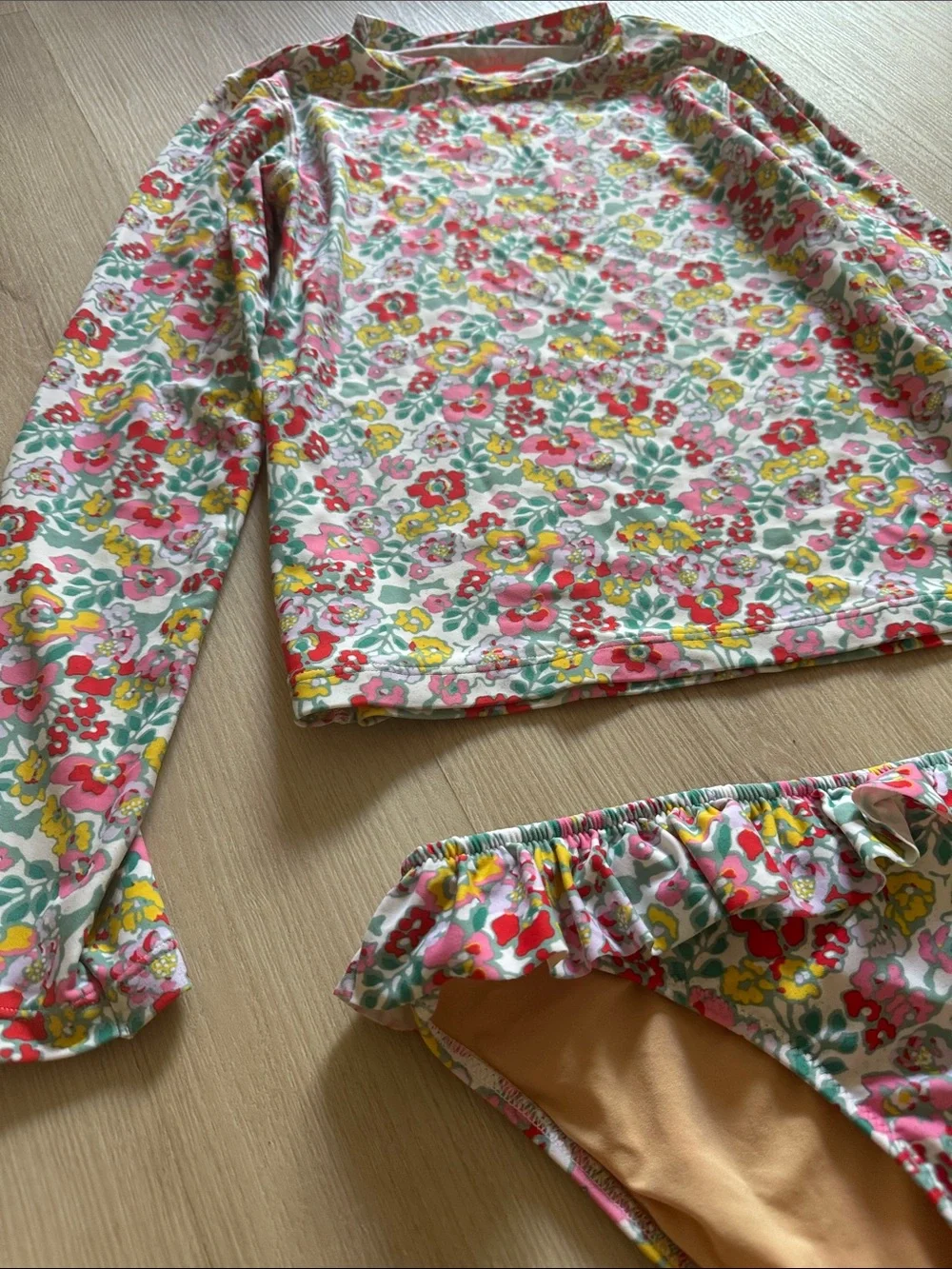 Crewcuts Floral Long-Sleeve Rashguard Swim Set - Pink, Yellow & Green